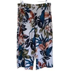 C&C California Womens Tropical Floral 100% Linen Wide-Leg Pants Capri Pull-on 1X